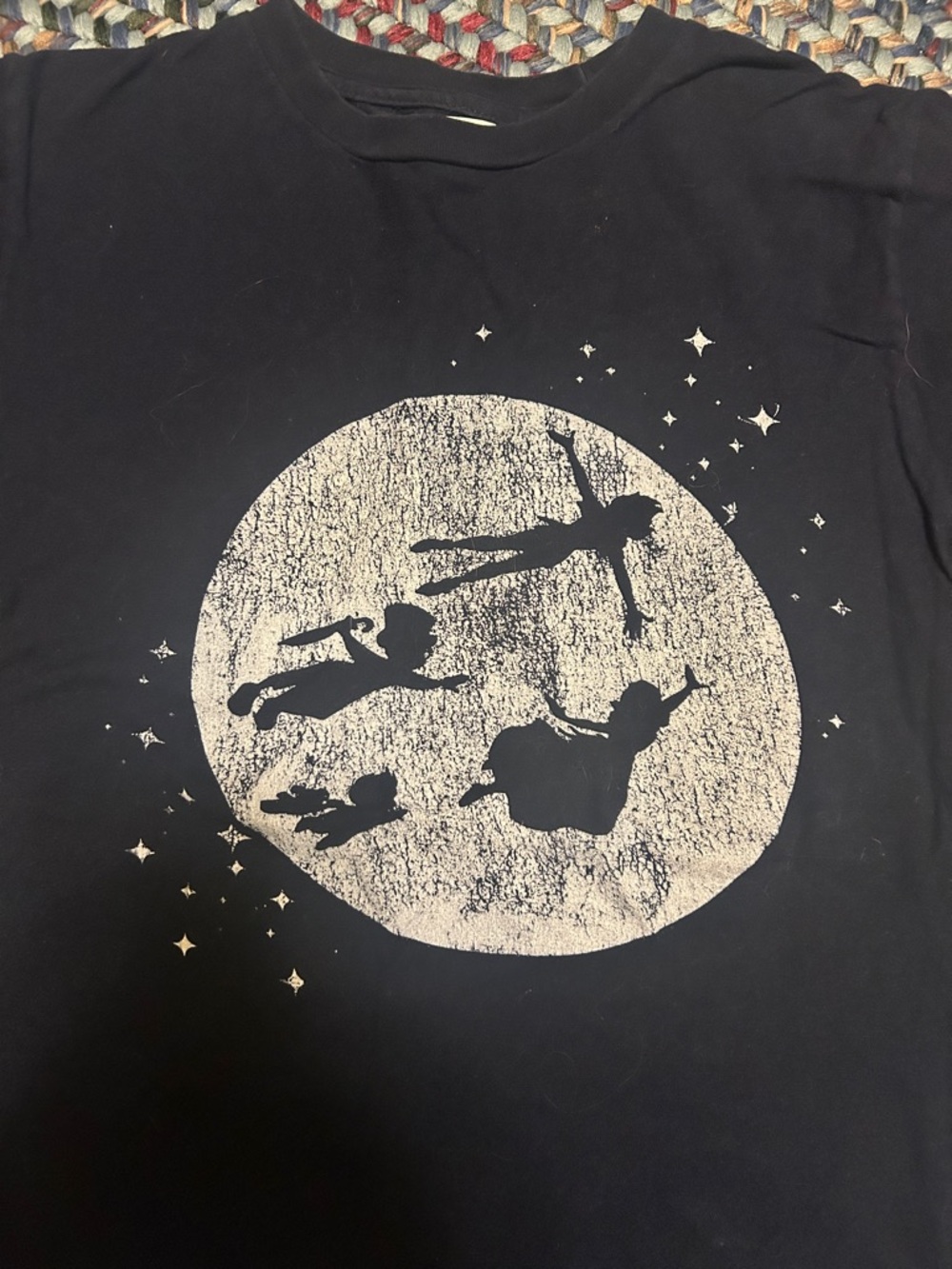 Peter Pan Wendy Black Graphic T-Shirt with Moon & Flying Silhouettes